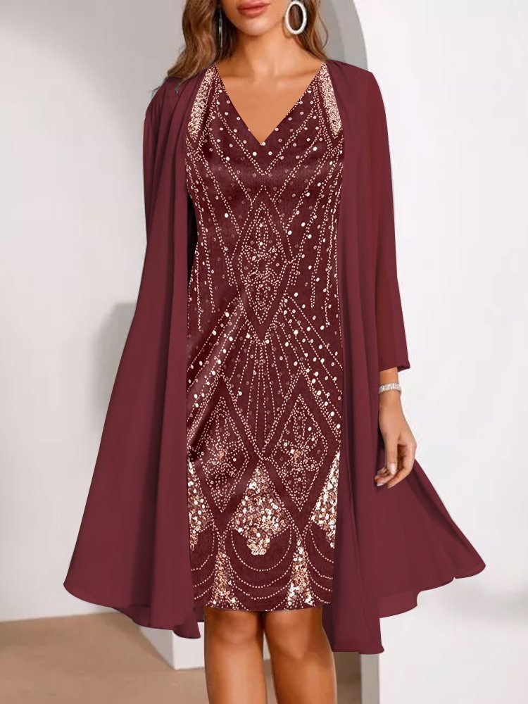 🔥Limited-Time Offer-Women's Long-Sleeve Printed Dress & Cardigan 2 Piece Set