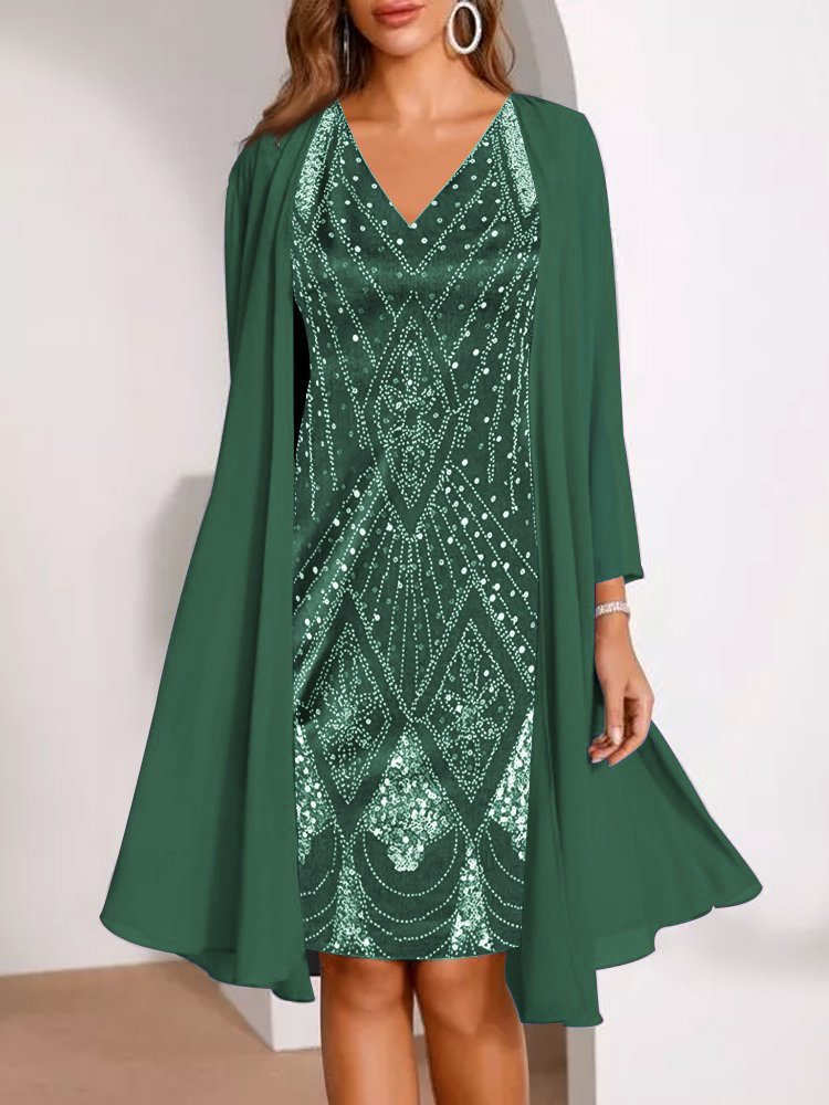 🔥Limited-Time Offer-Women's Long-Sleeve Printed Dress & Cardigan 2 Piece Set