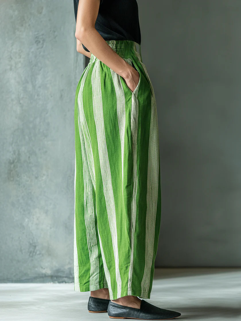 Effortless Striped Linen Wide-Leg Pants
