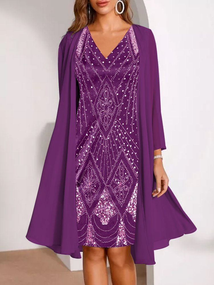 🔥Limited-Time Offer-Women's Long-Sleeve Printed Dress & Cardigan 2 Piece Set