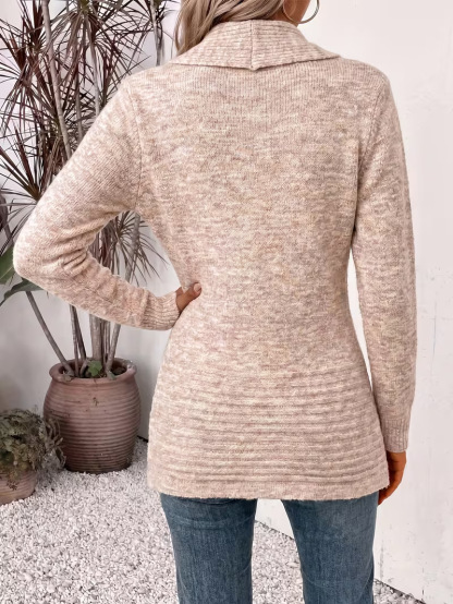 Women's Casual Chic Shawl Collar Side Button Detail Long Sleeve Knit Cardigan
