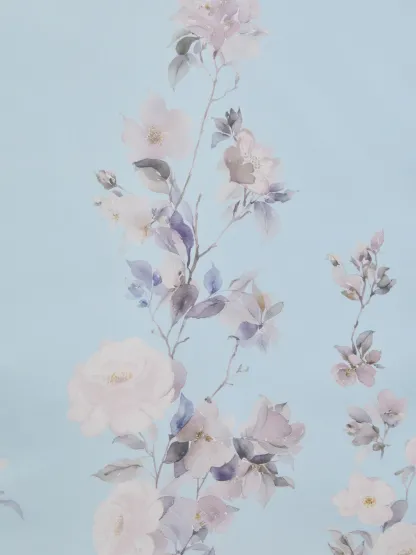 Light Blue Floral Chiffon Halter Sleeveless A-Line Maxi Dress