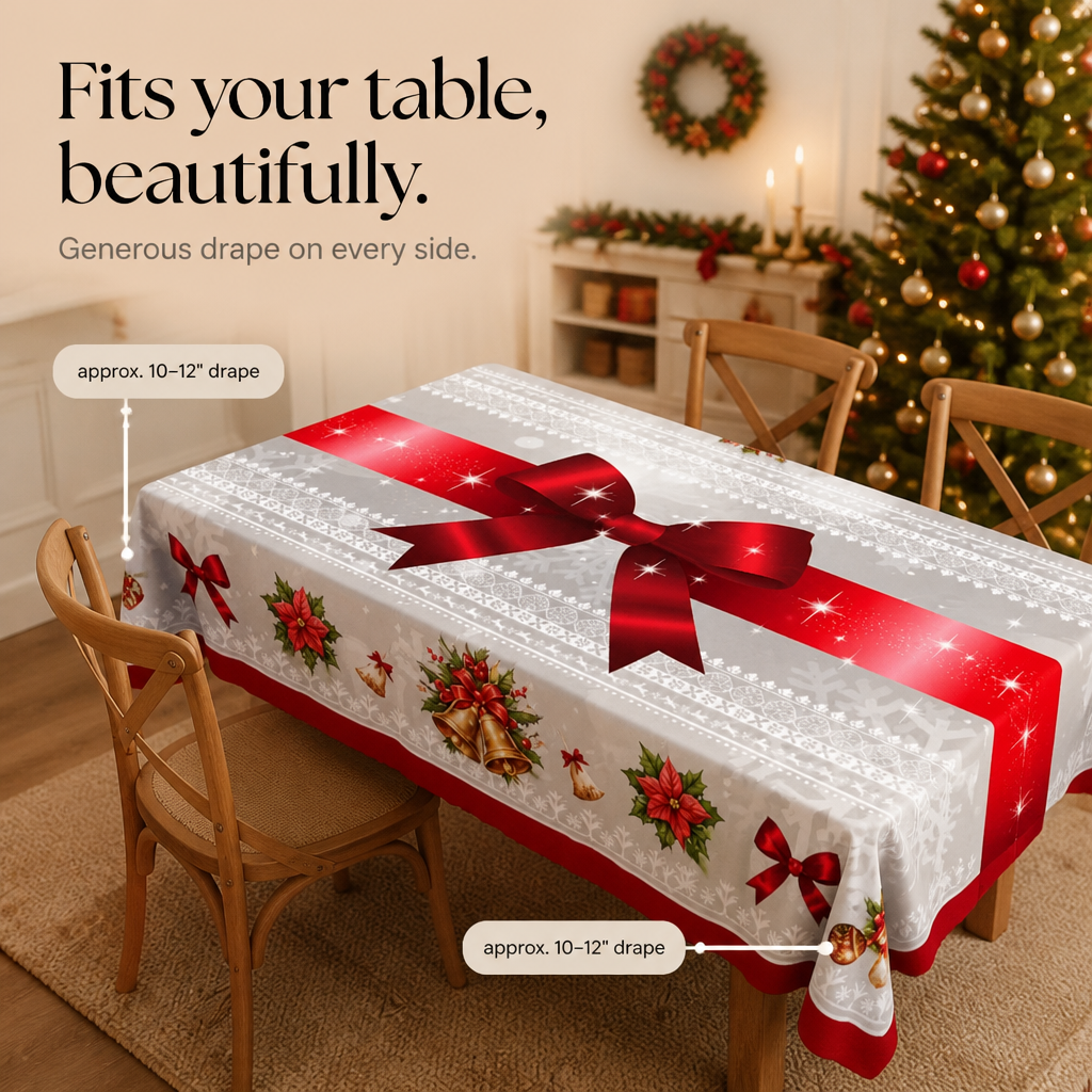 Red Bow Printed Christmas Tablecloth