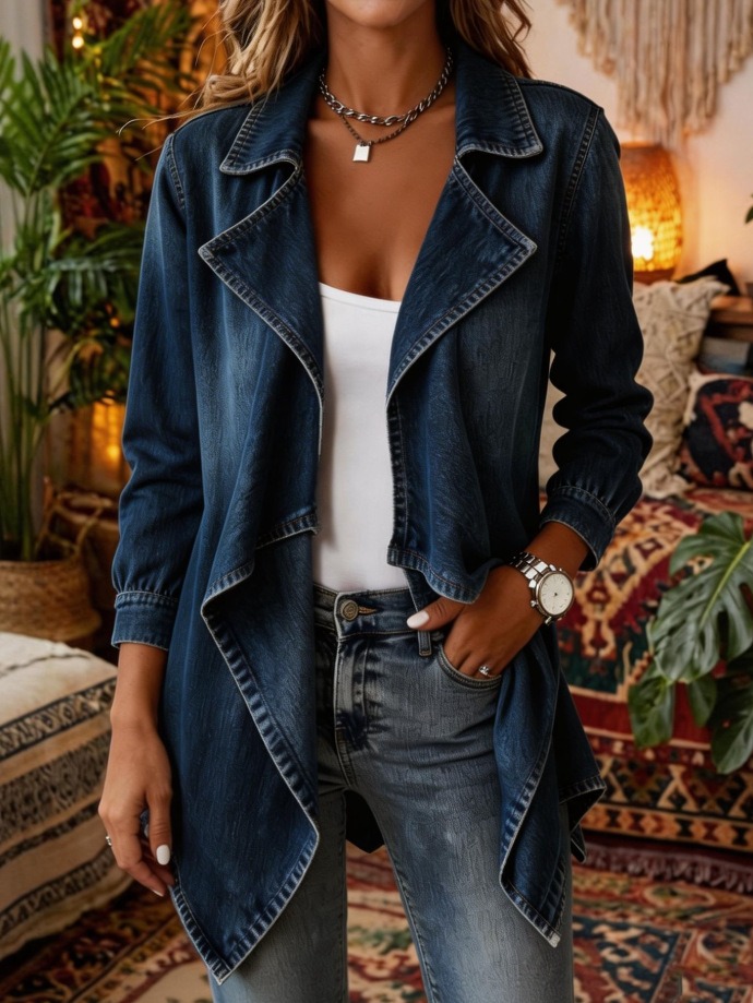 Women's Stylish Oversized Denim Jacket with Collar