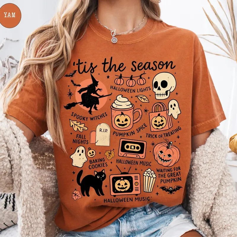 Funny Halloween Party Skeleton Print Tee