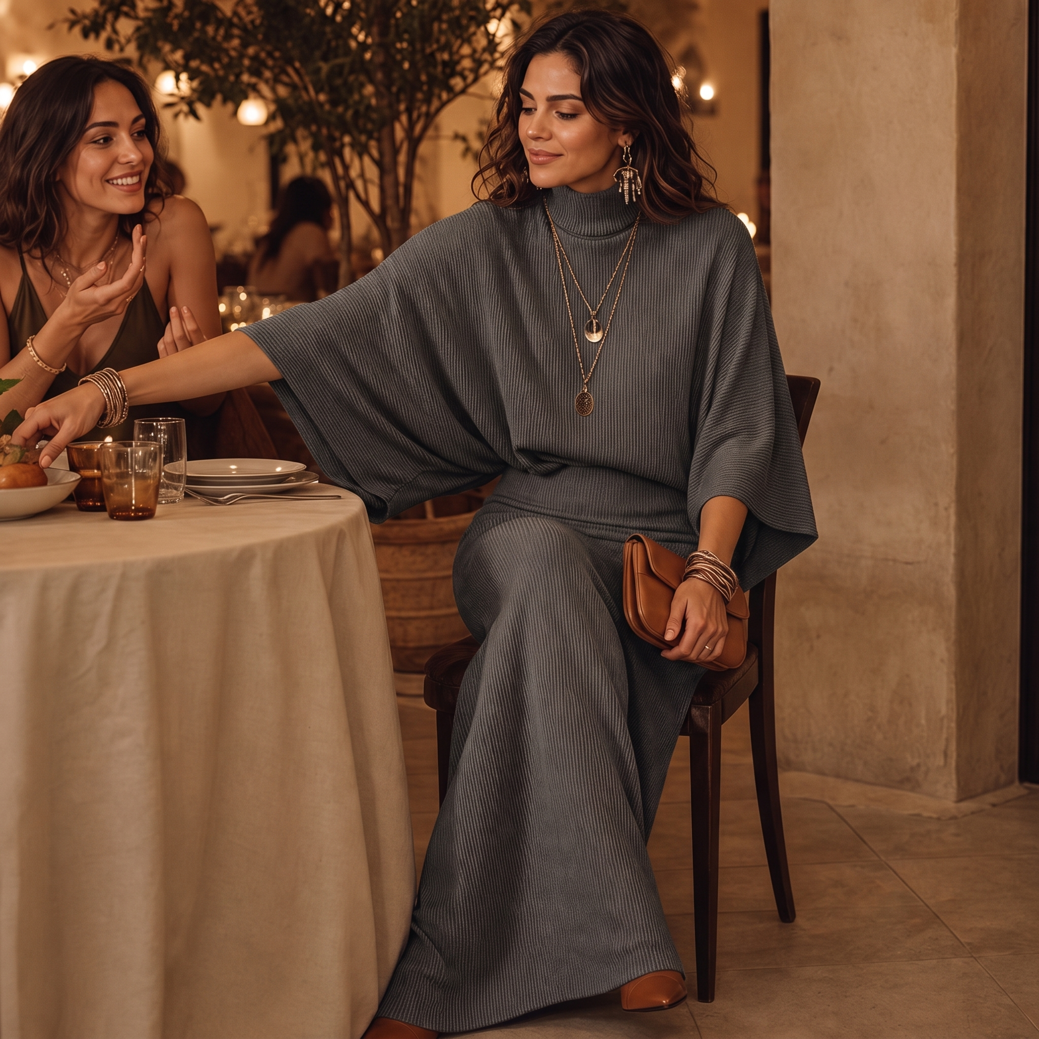 Batwing Sleeve Top And Long Skirt Set