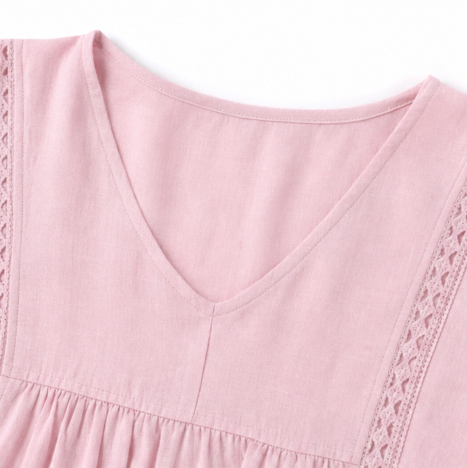 Lace Trim V Neck Babydoll Blouse for Women