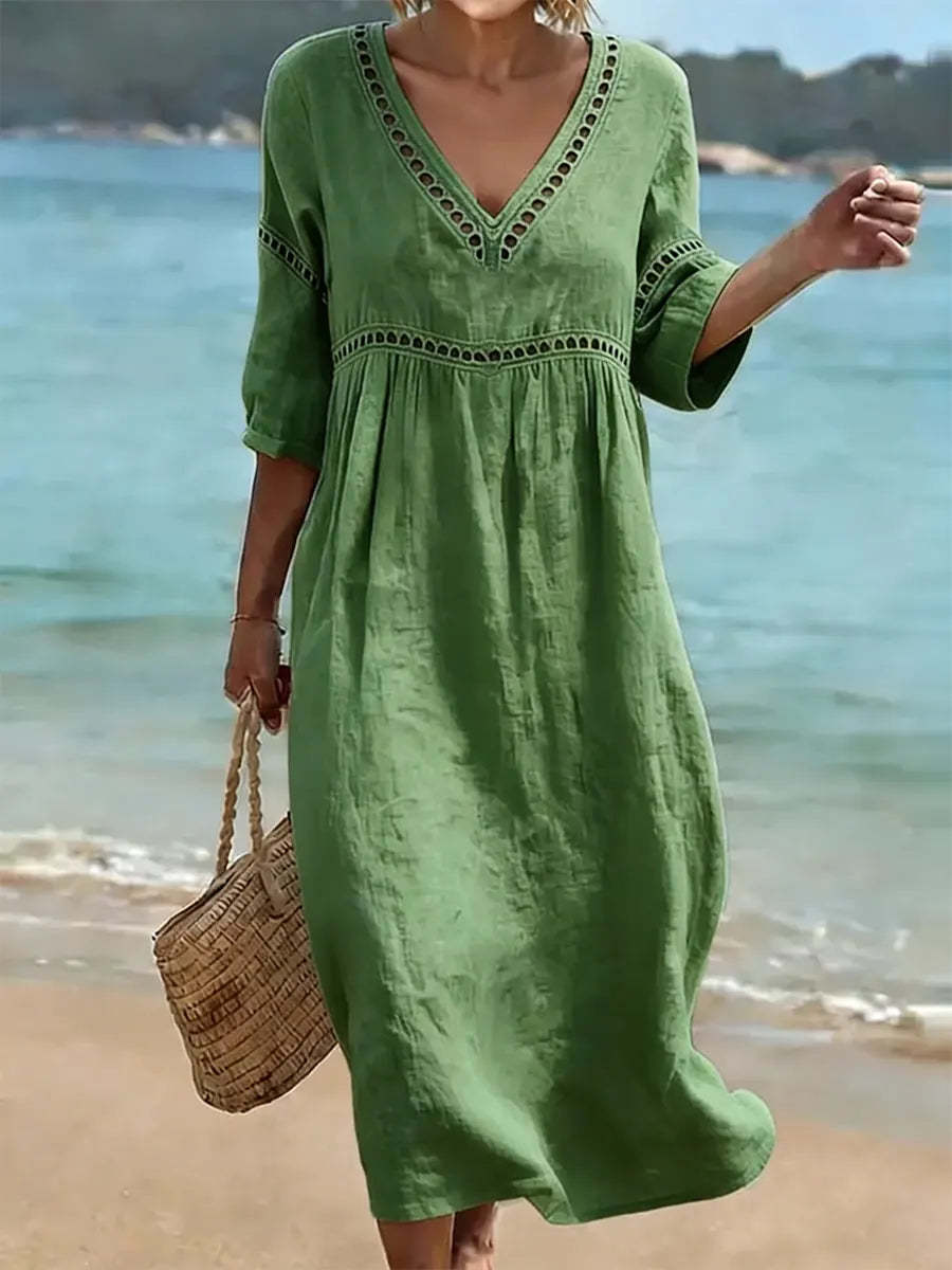 Women's Solid Color Retro Casual Stylish Vacation Cotton Dress