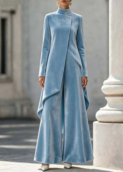 Elegant And Luxurious Velvet High-neck Top And Trousers Set