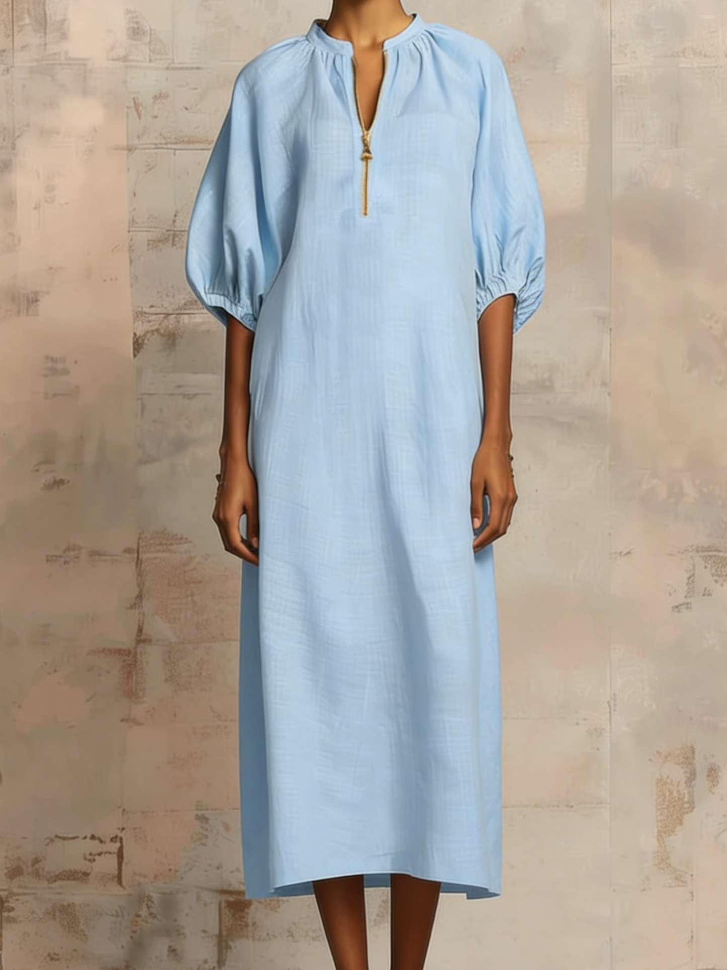 Stylish Zippered Loose Linen-cotton Midi Dress