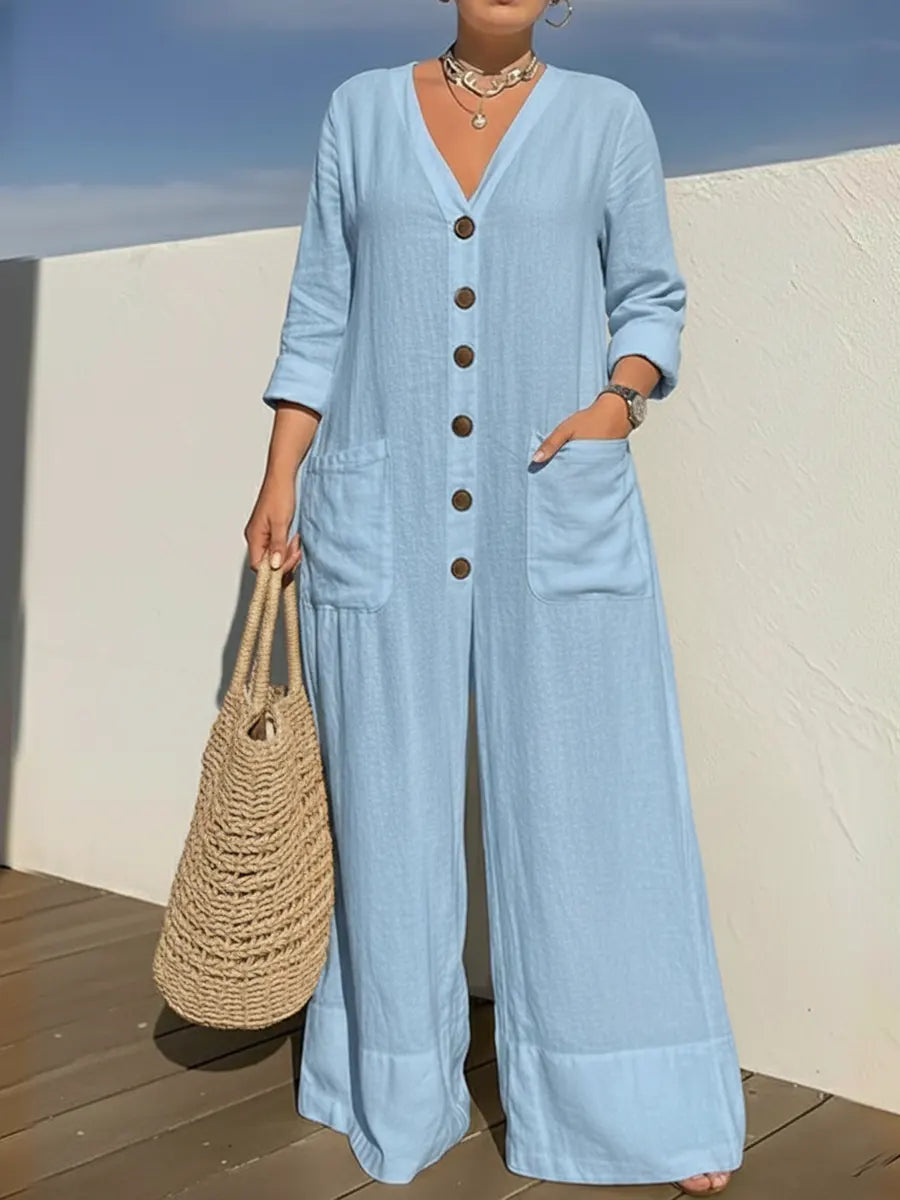 Women's Cozy And Casual Linen And Cotton Jumpsuit