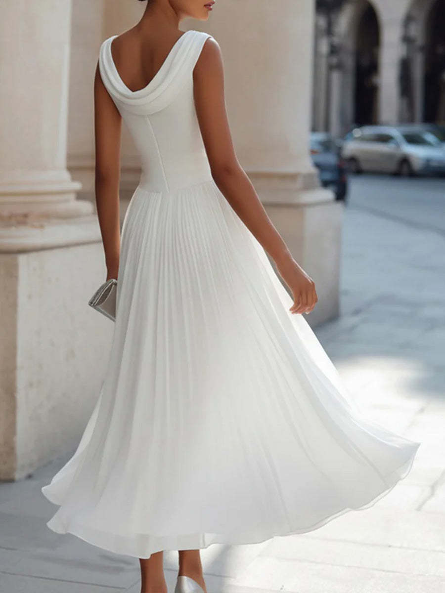 Women's Solid Color Round Neck Sleeveless Casual Loose A-line Dress