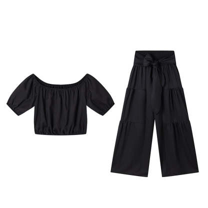 Off-Shoulder Puff Sleeve Top & Wide-Leg Pants 2-Piece Set – Elegant, Comfortable & Perfect for Summer Days ☀️