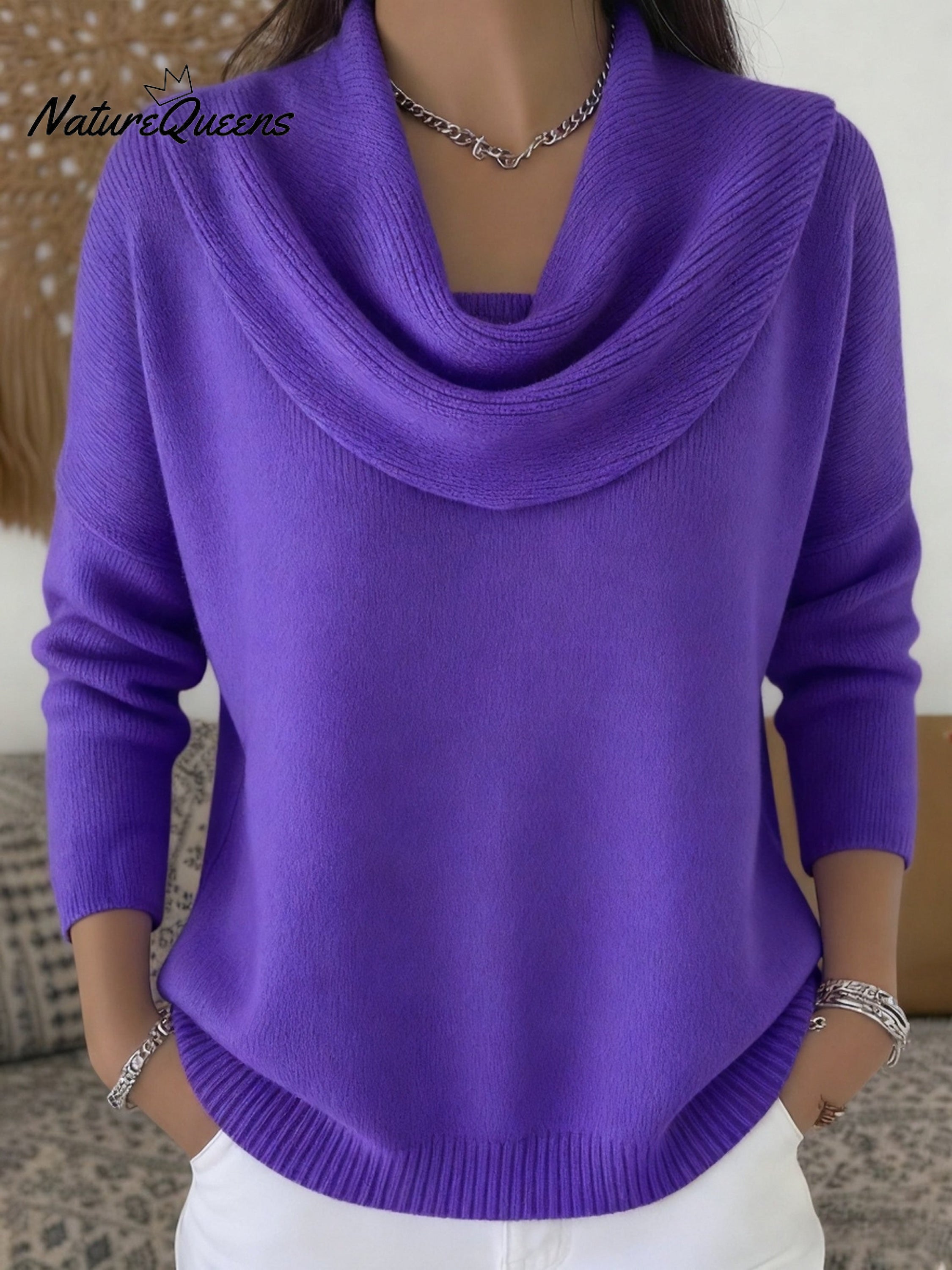 Women's Soft and Elegant Solid Color Ruffled Collar Sweater Top