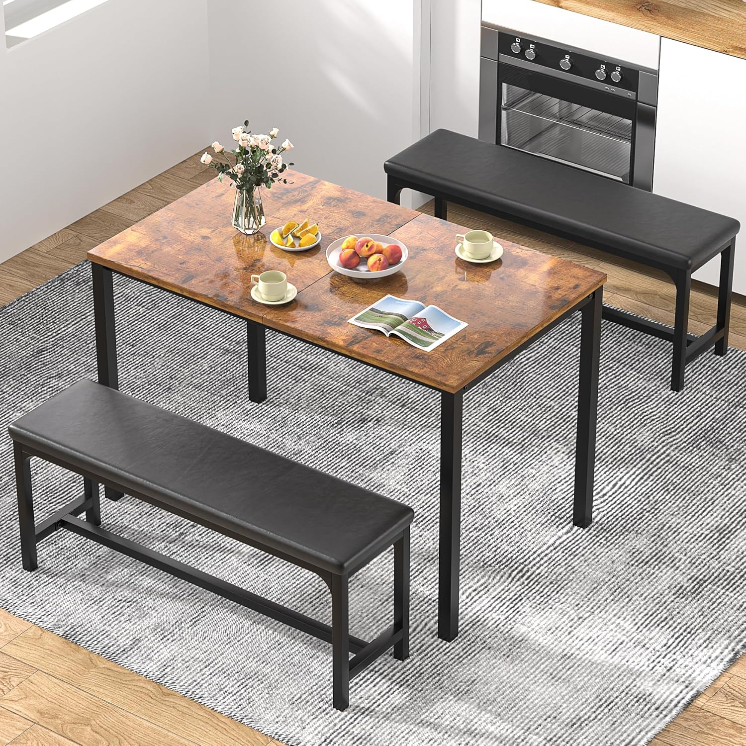  Extendable Kitchen Table with Benches