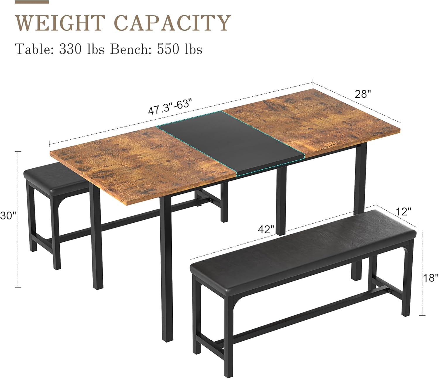 Extendable Kitchen Table with Benches