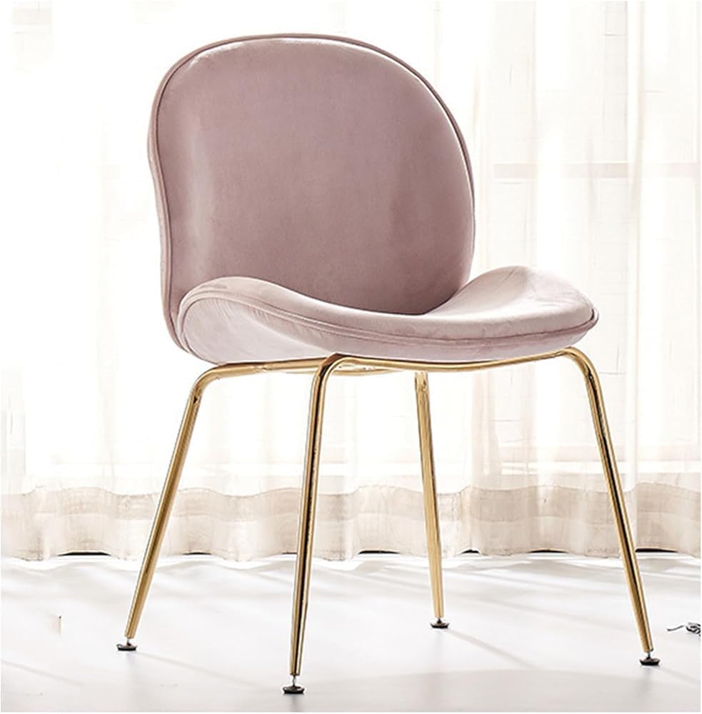 Modern Armless Accent Chair with Gold Metal Legs - Velvet Dining Chair for Living Room, Kitchen, Lounge - Upholstered Side Chair for Dining Room and Makeup Area(Color:Light Pink)