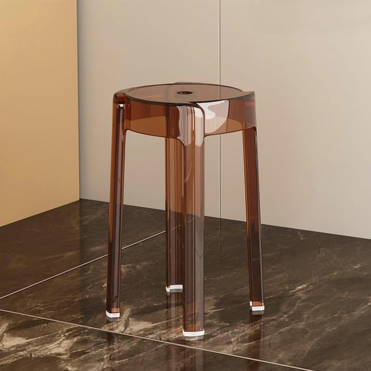 Transparent Counter Height Acrylic Bar Stool, Clear Plastic Stools Lightweight, Armless Backless Round Compact 18inch