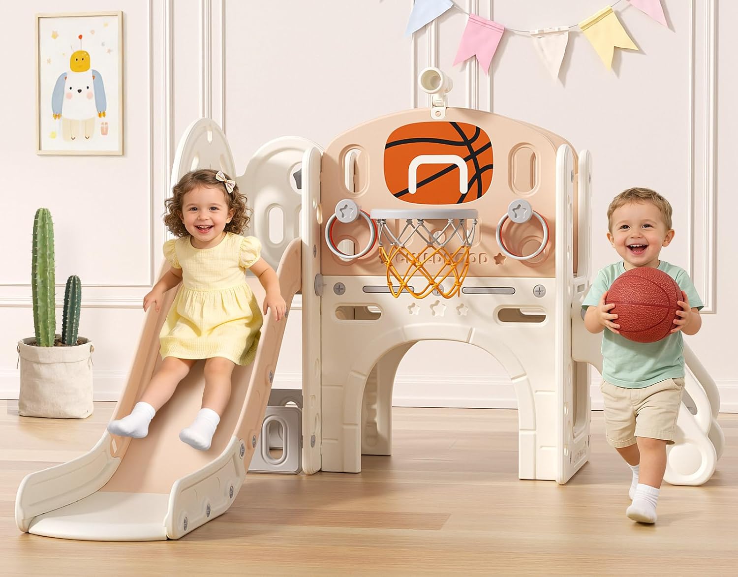 9 in 1 Toddler Slide, Kid Slide for Toddlers Age 1-3 with Ring Toss, Basketball Hoop
