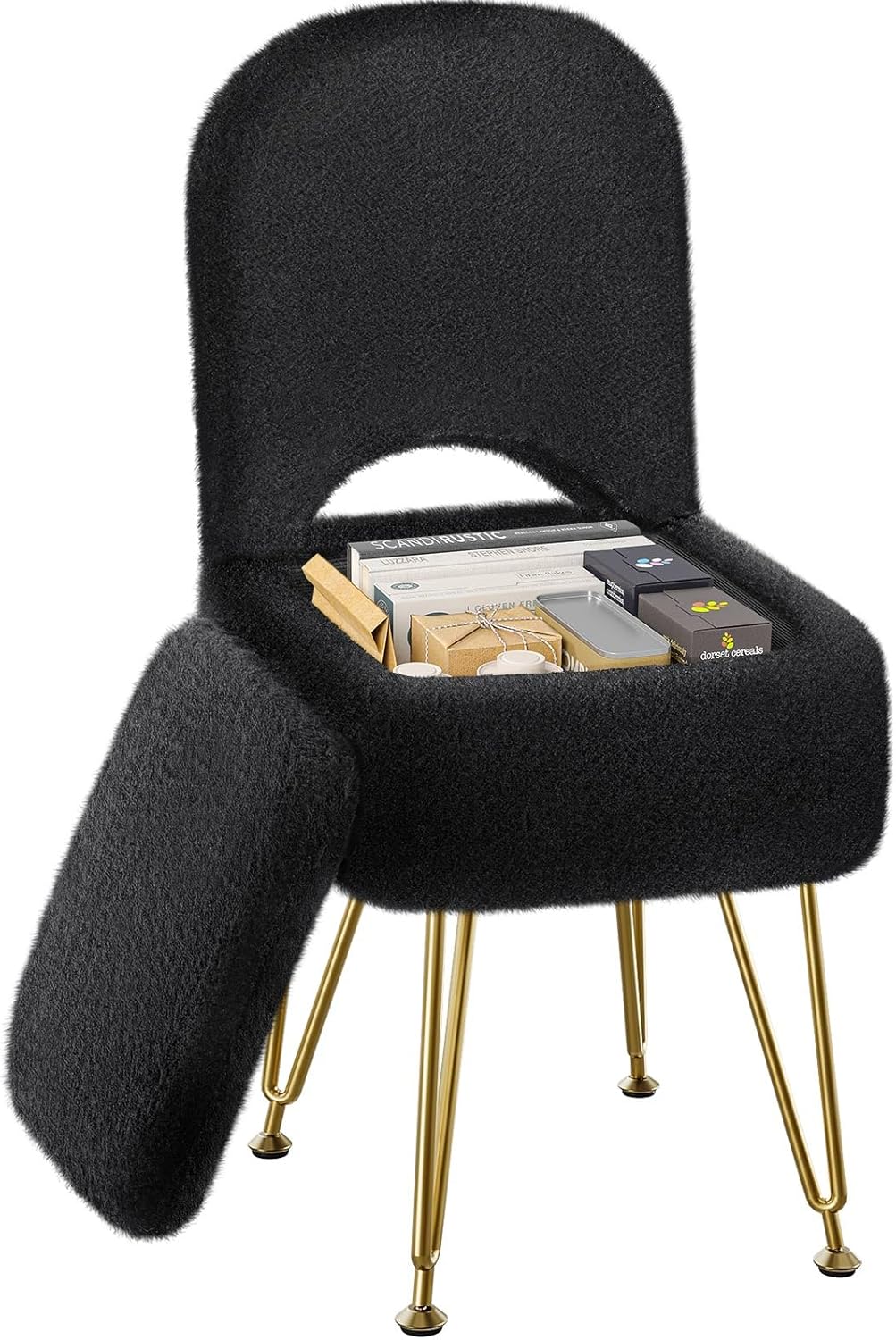 Small Vanity Stool Chair with Storage and Folding Back