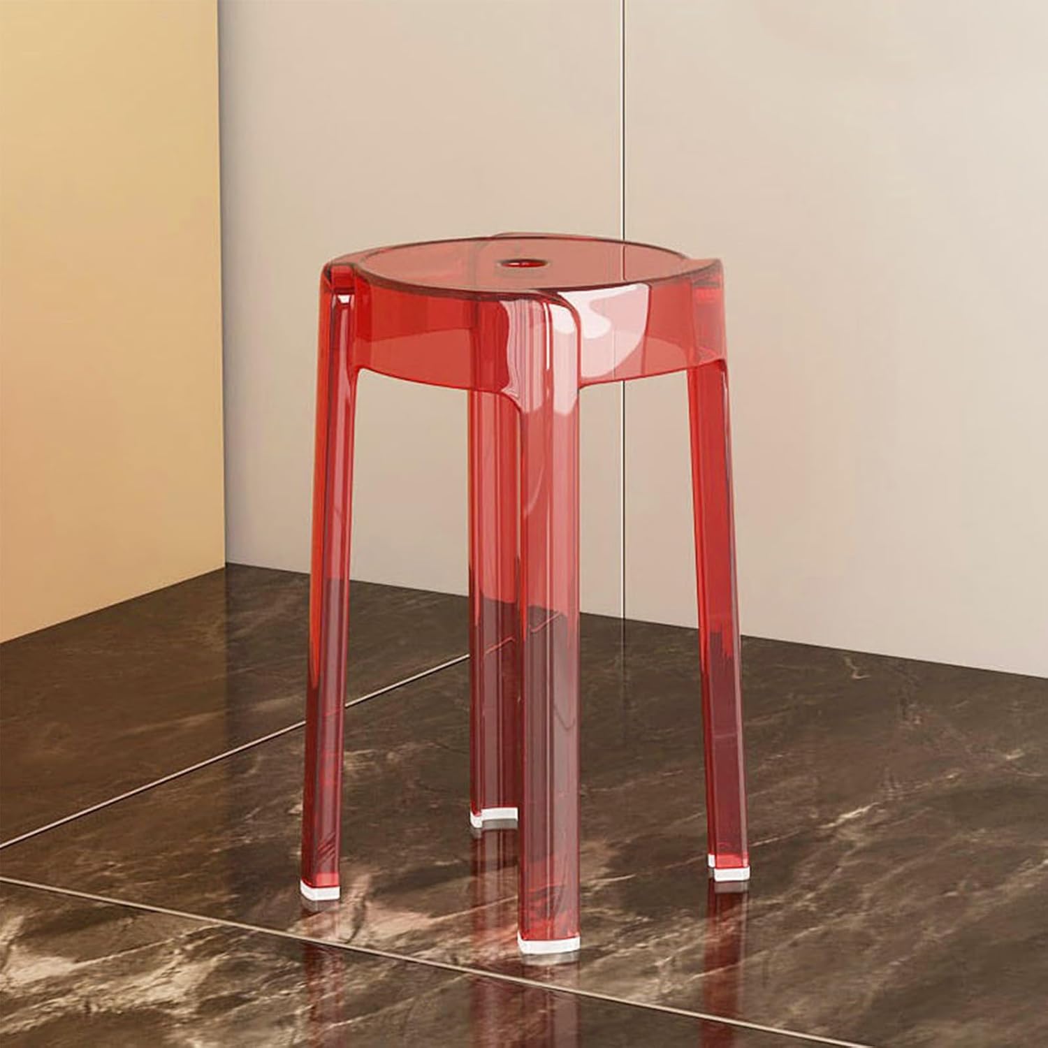 Transparent Counter Height Acrylic Bar Stool, Clear Plastic Stools Lightweight, Armless Backless Round Compact 18inch