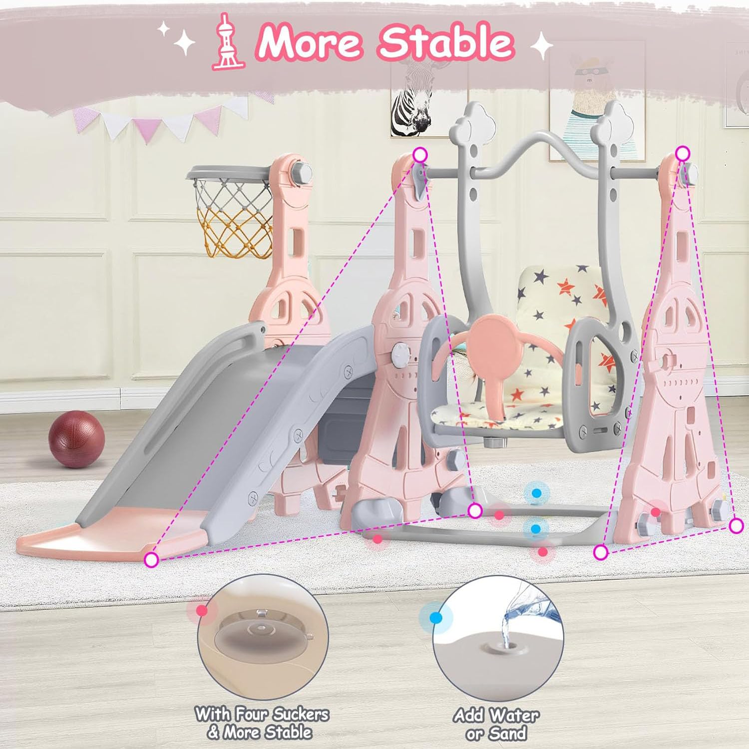 4 in 1 Toddler Slide and Swing Set, Baby Slide for Toddlers Age 1-2