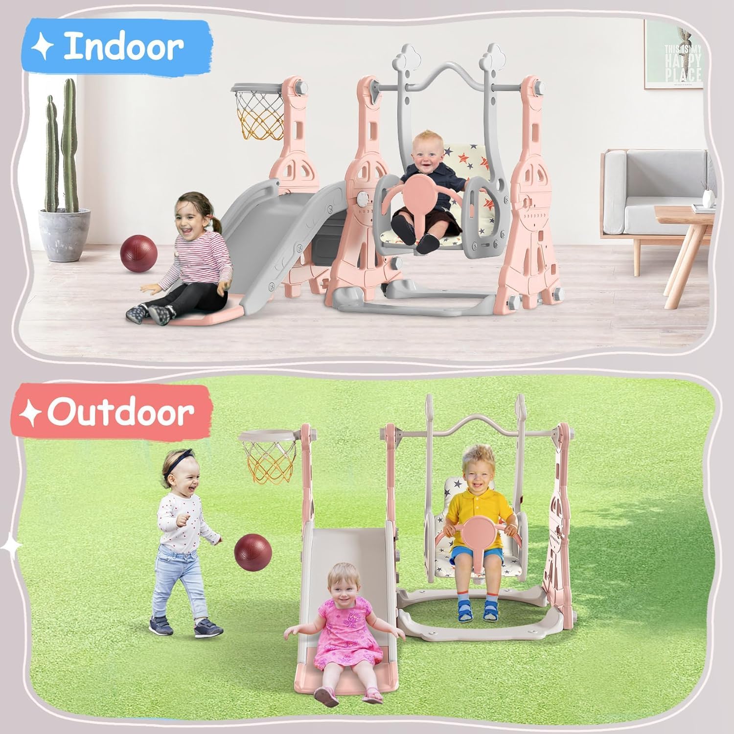 4 in 1 Toddler Slide and Swing Set, Baby Slide for Toddlers Age 1-2