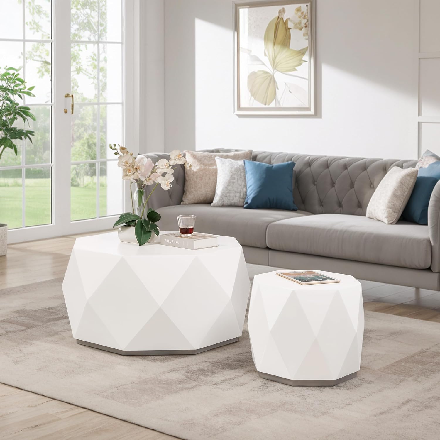 32" Black Wood Diamond-Shaped Coffee Table Set for Living Room