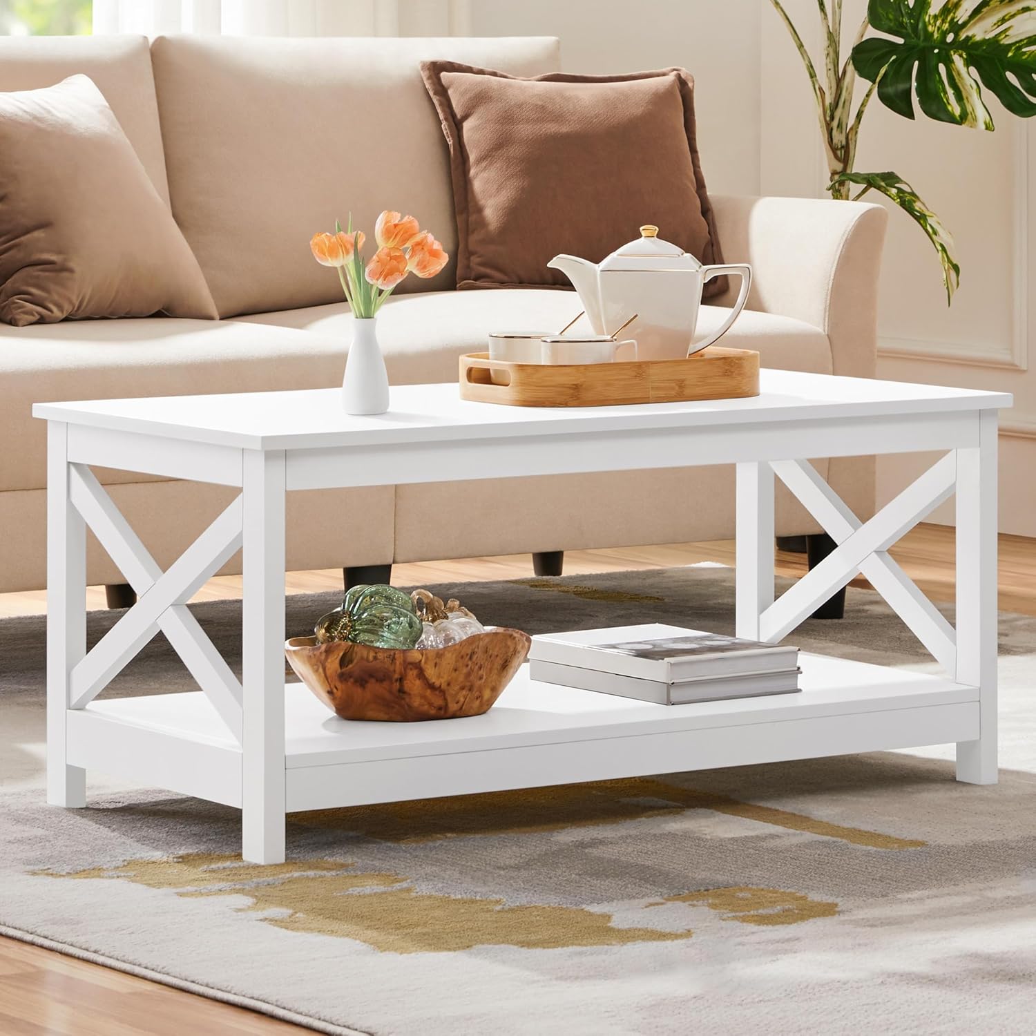 2-Tier White Coffee Table