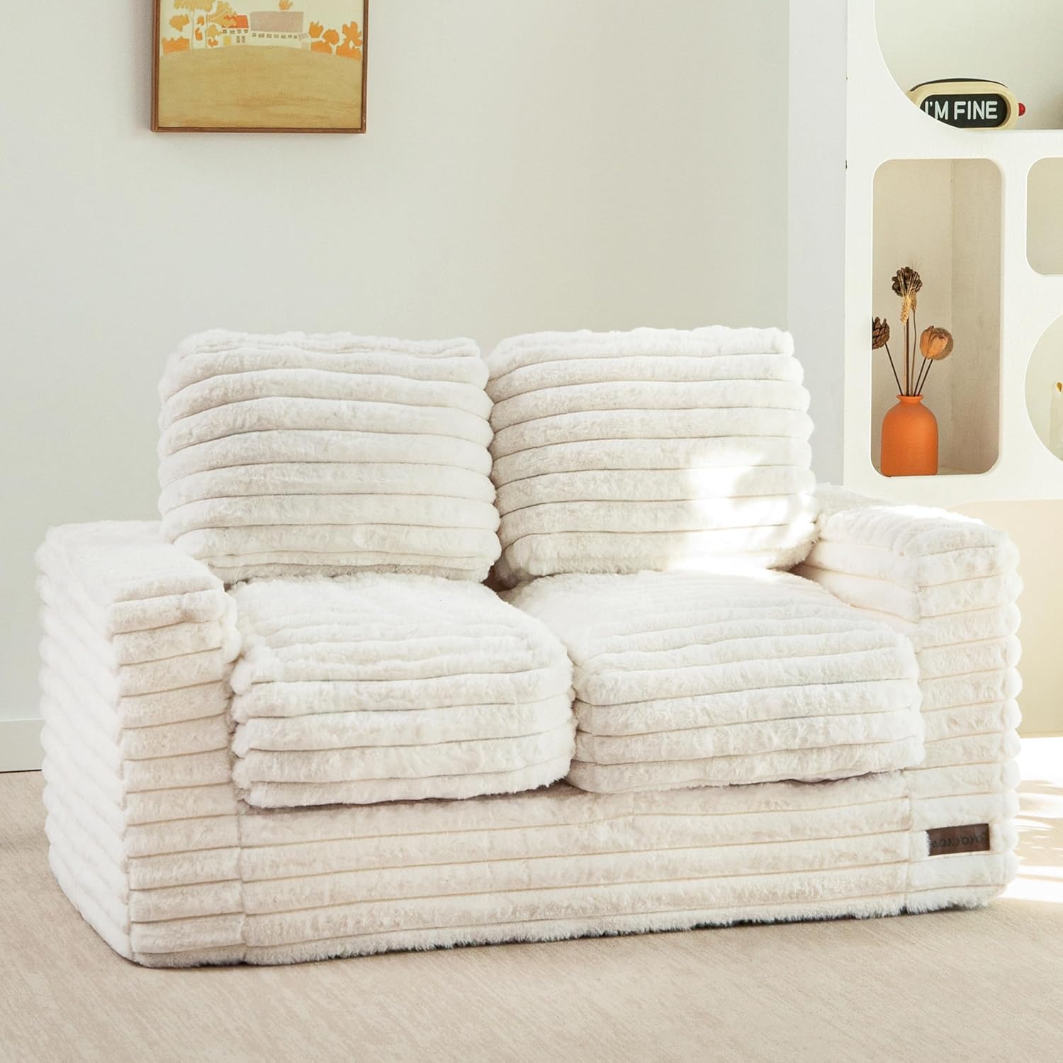 Kids Bean Bag Chair, Comfy Faux Fur Bean Bag Sofa with Filler
