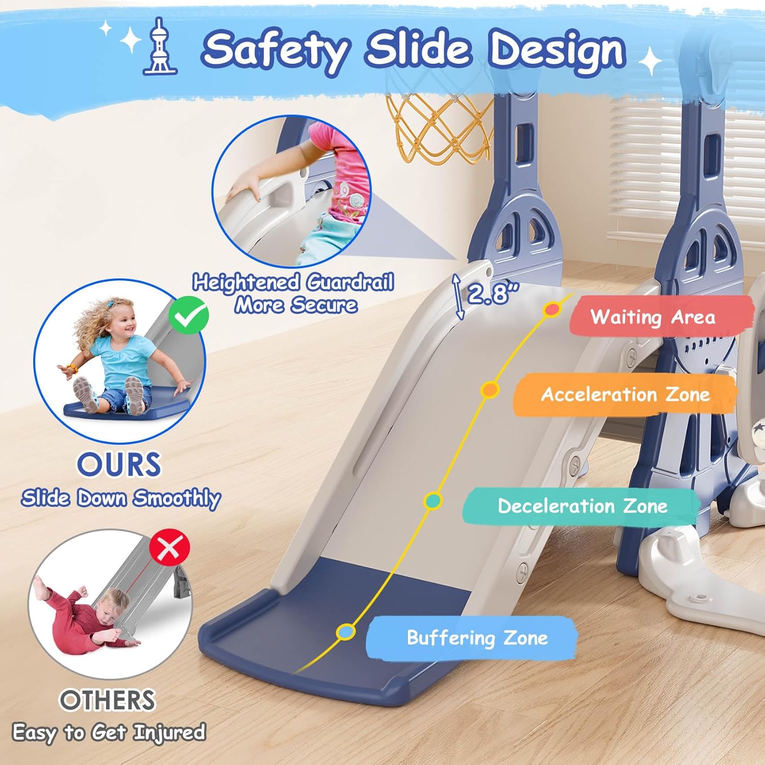 4 in 1 Toddler Slide and Swing Set, Baby Slide for Toddlers Age 1-2