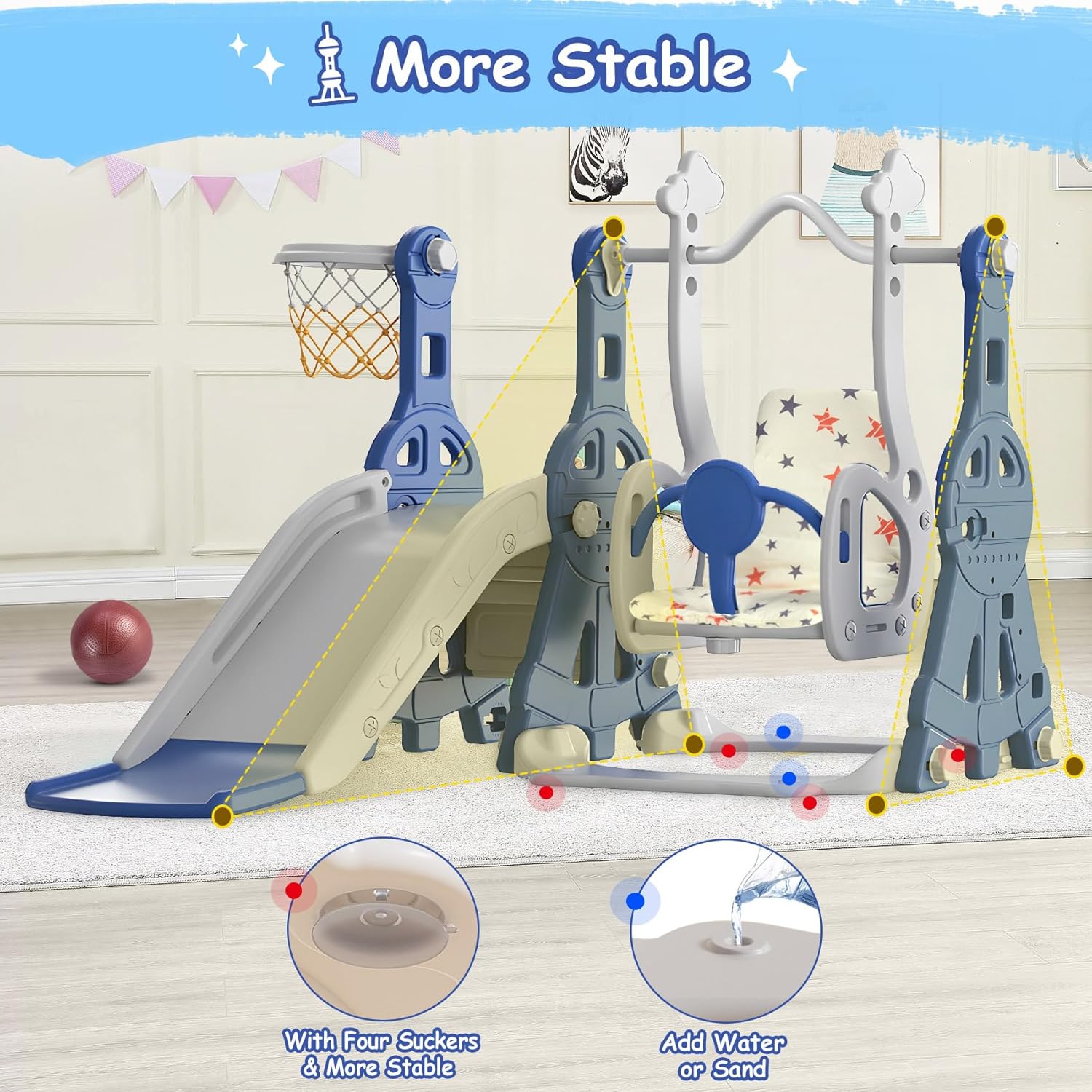 4 in 1 Toddler Slide and Swing Set, Baby Slide for Toddlers Age 1-2