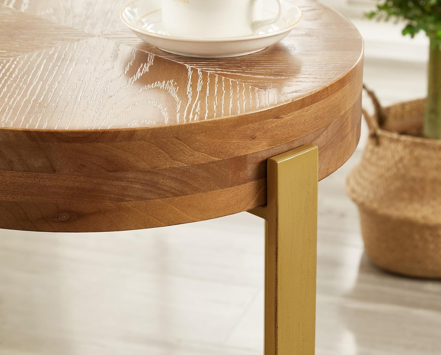 Round Wood End Tables with Metal Leg