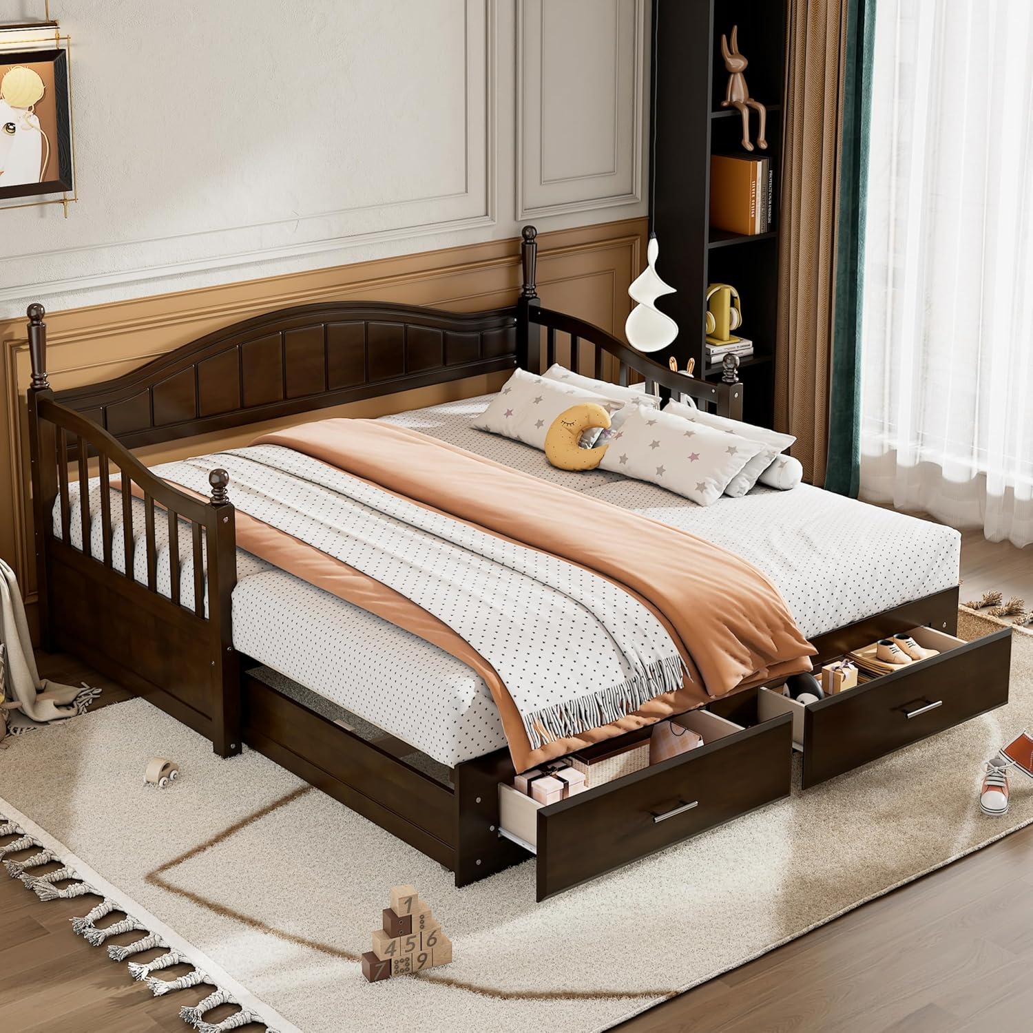 Twin Size Espresso Daybed with Pop Up Trundle for Adults