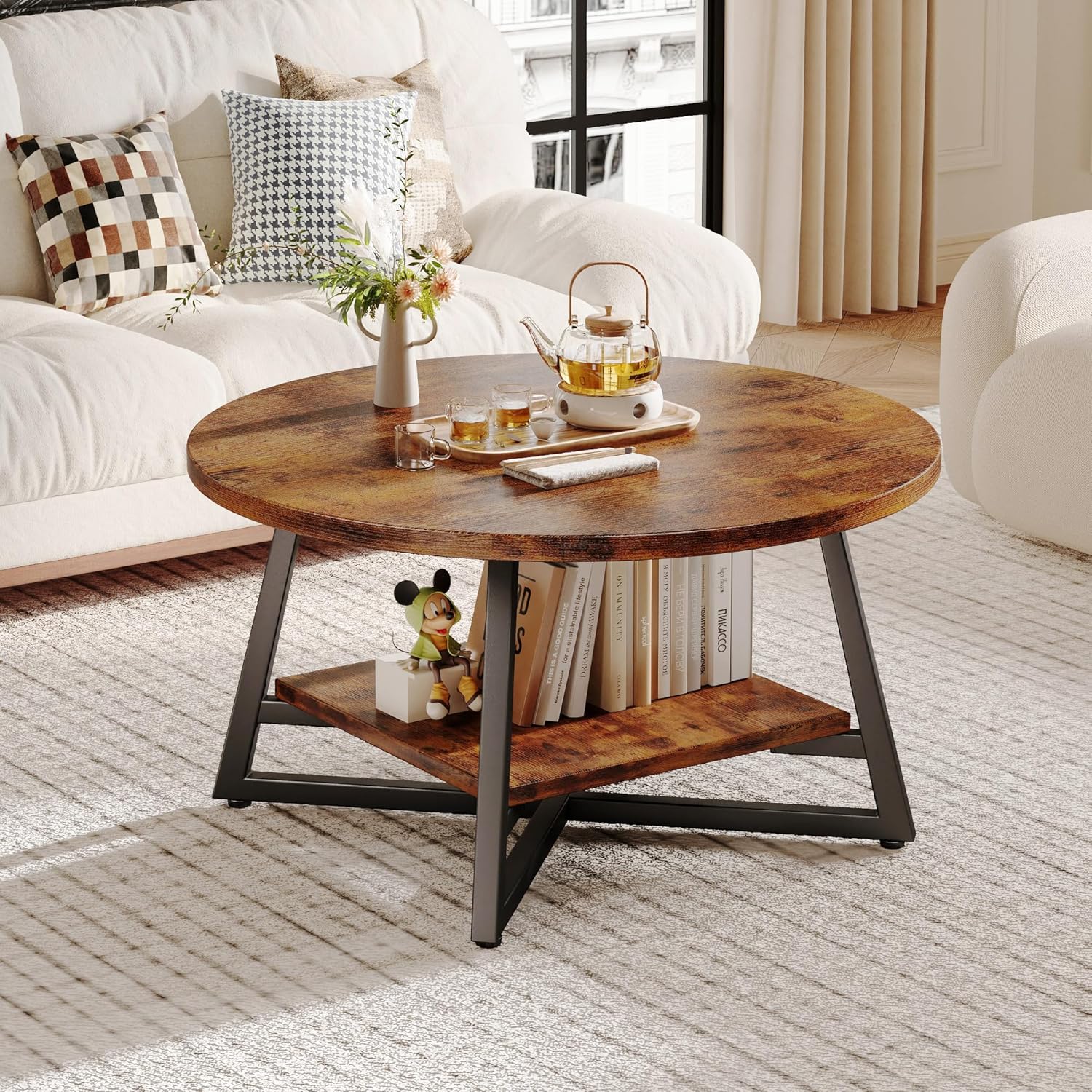 Small Circle Coffee Table with Storage
