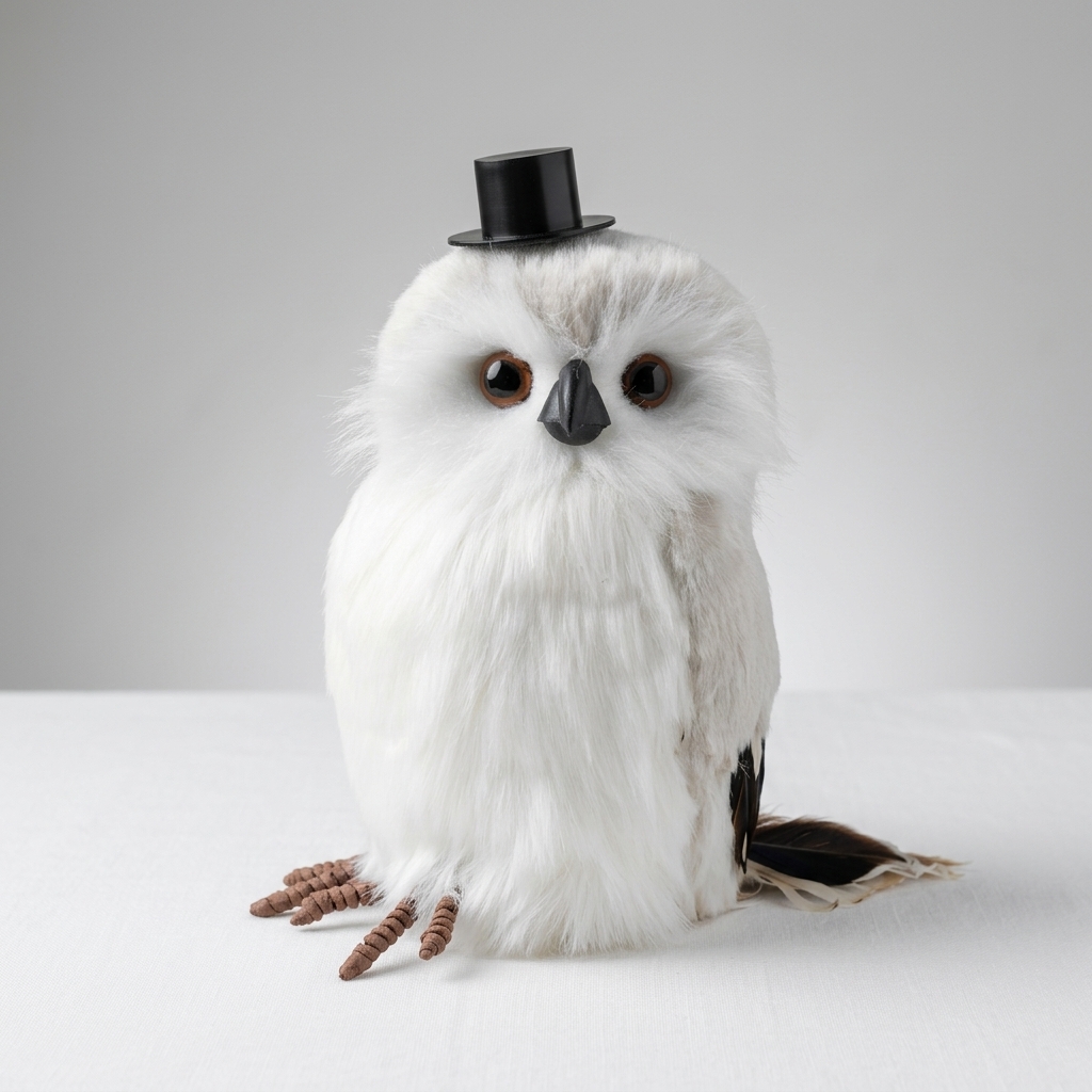 Handmade Realistic Magic Owl Plush | 9-Inch Eco-Friendly Faux Rabbit Fur Filling 