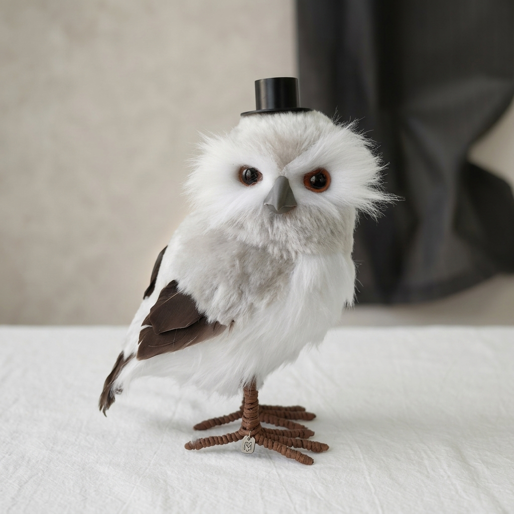 Handmade Realistic Magic Owl Plush | 9-Inch Eco-Friendly Faux Rabbit Fur Filling 