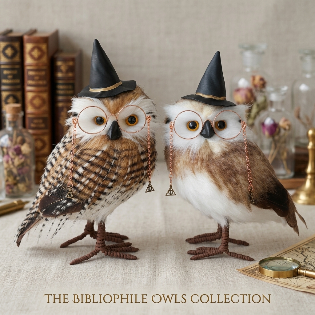 Handmade Realistic Magic Owl Plush | 9-Inch Eco-Friendly Faux Rabbit Fur Filling | Desktop Ornament & Themed Collectible Gift