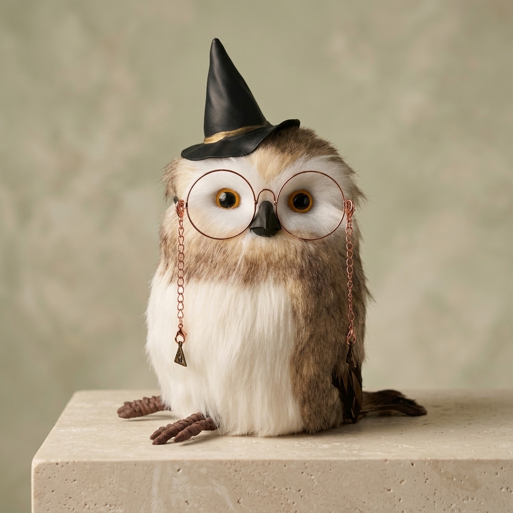 Handmade Realistic Magic Owl Plush | 9-Inch Eco-Friendly Faux Rabbit Fur Filling | Desktop Ornament & Themed Collectible Gift