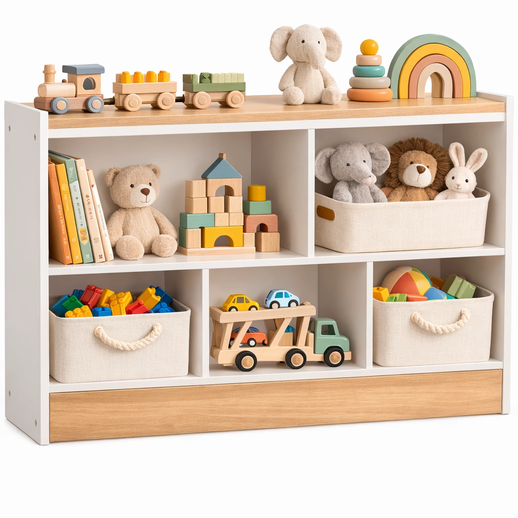 Bibliotheque enfants bois casiers rangement colores-Norvoro