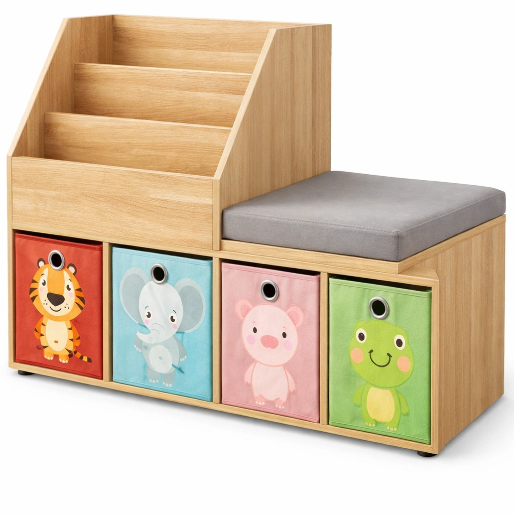 Etagere enfants bois rangement livres compartiments-Norvoro