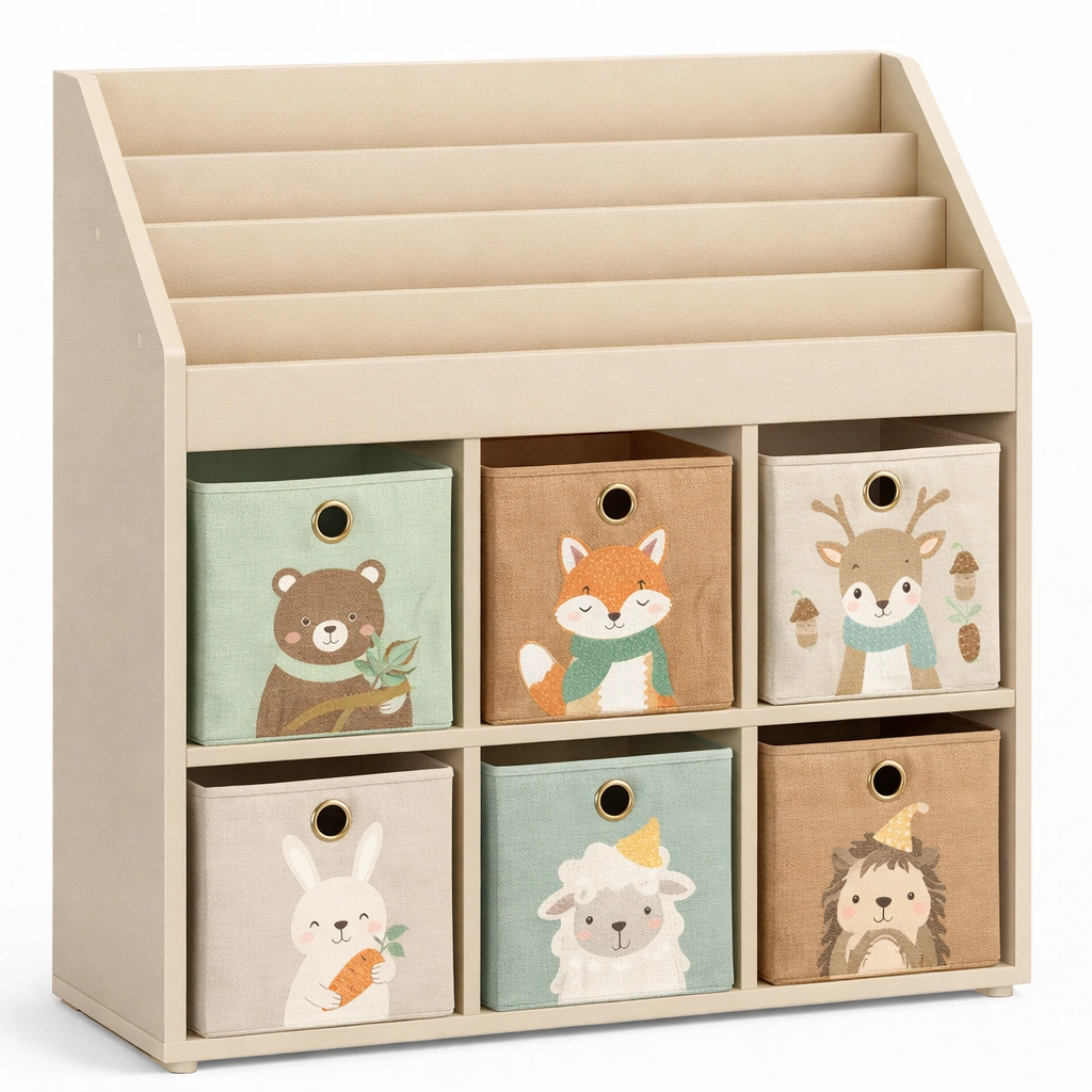 Meuble rangement enfants boites tissu motifs animaux-Norvoro