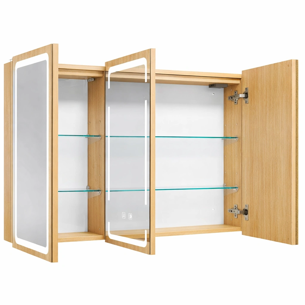 Armoire miroir murale bois clair trois portes-Norvoro