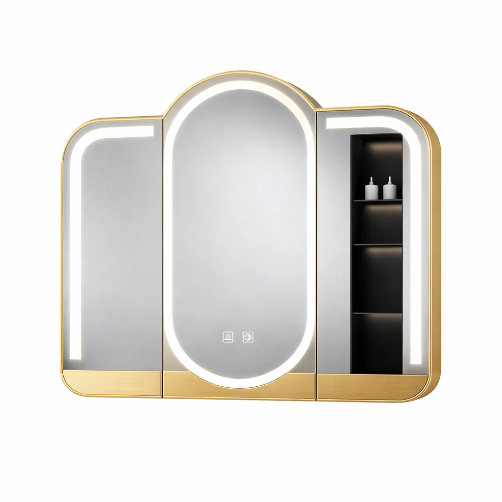 Miroir mural salle bain LED rangement integre-Norvoro