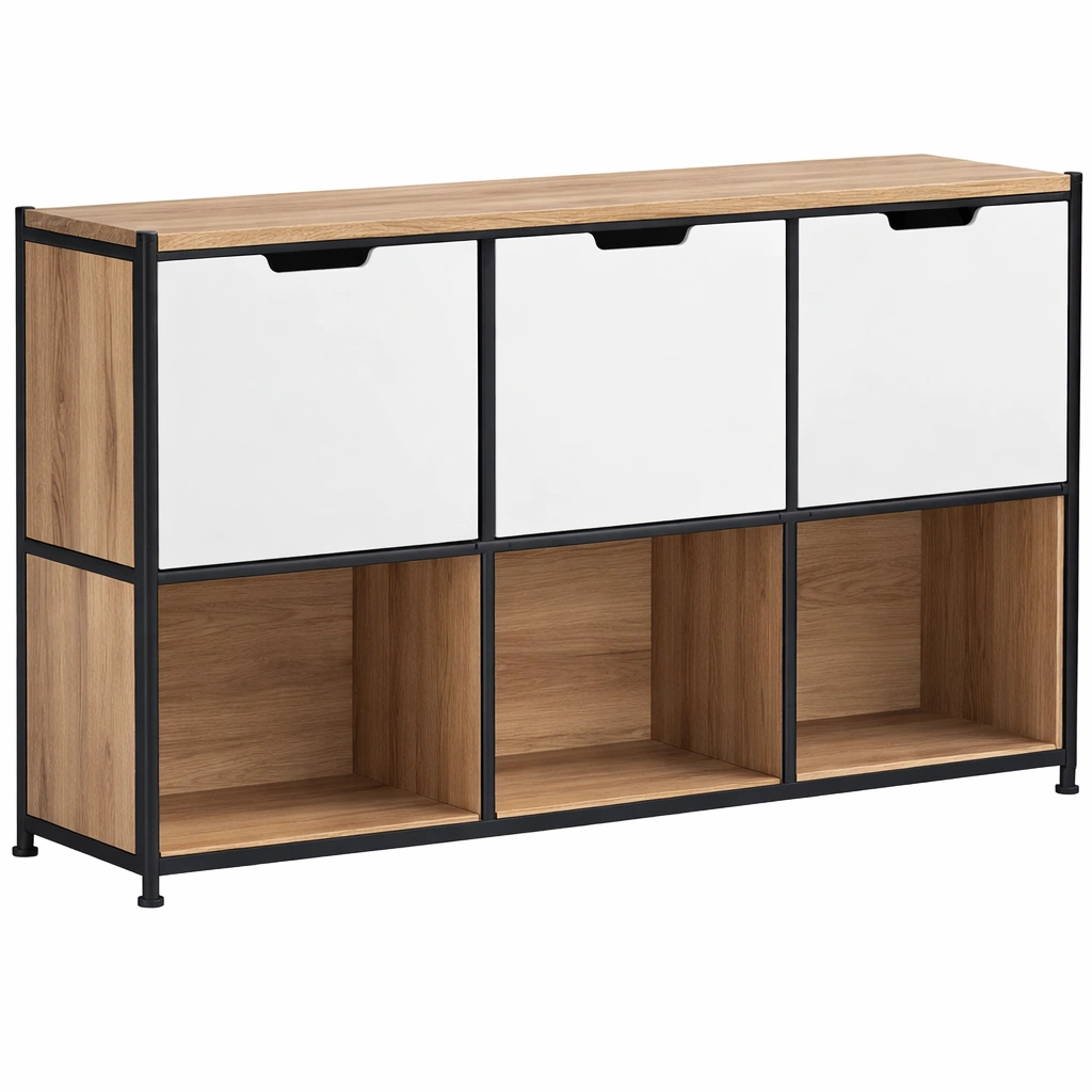 Meuble rangement industriel bois metal tiroirs-Norvoro