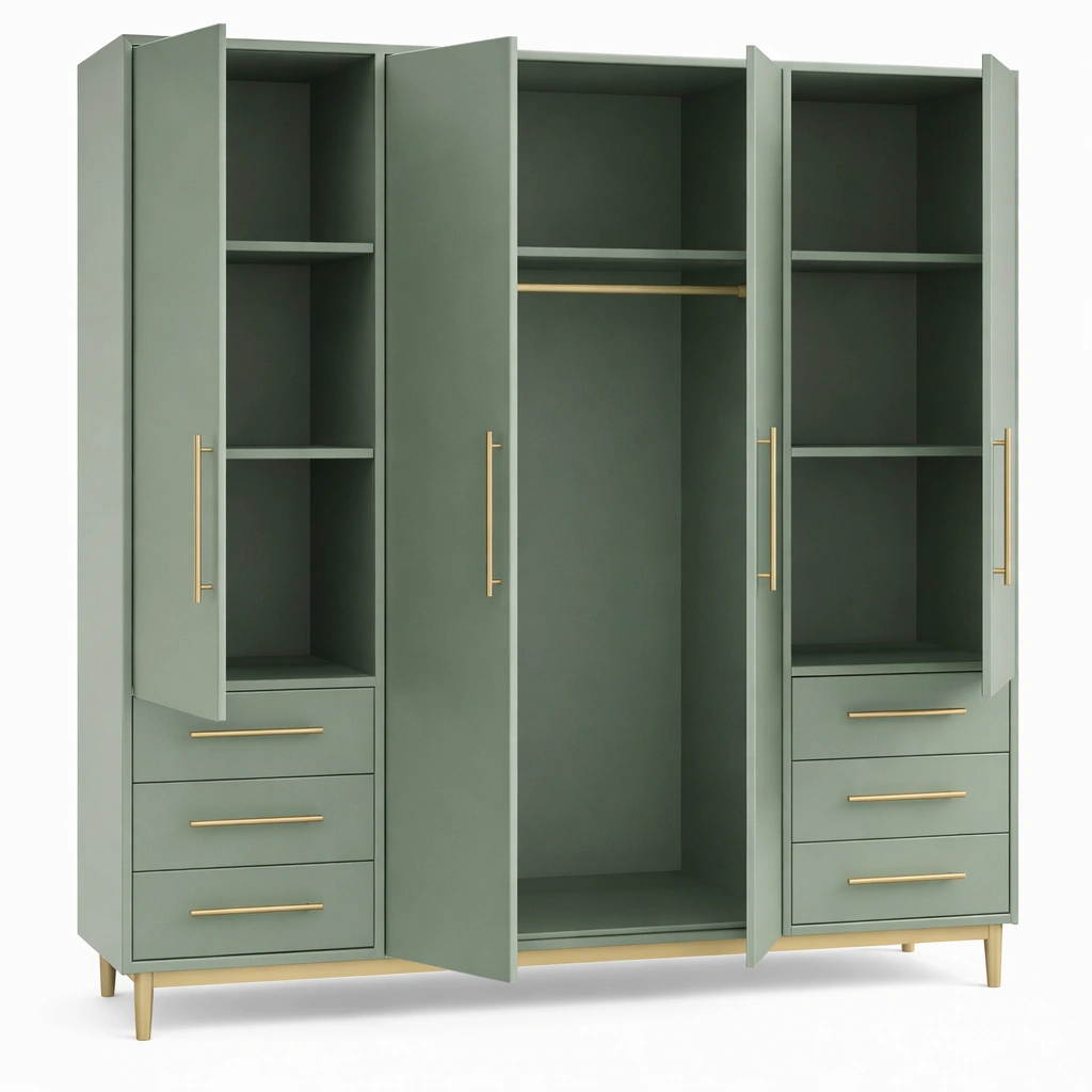 Armoire chambre verte portes tiroirs rangement-Norvoro
