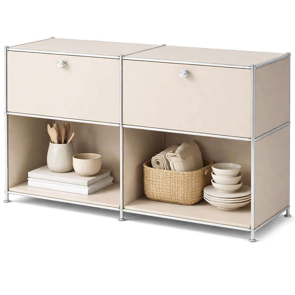 Meuble rangement modulaire beige tiroirs etageres-Norvoro