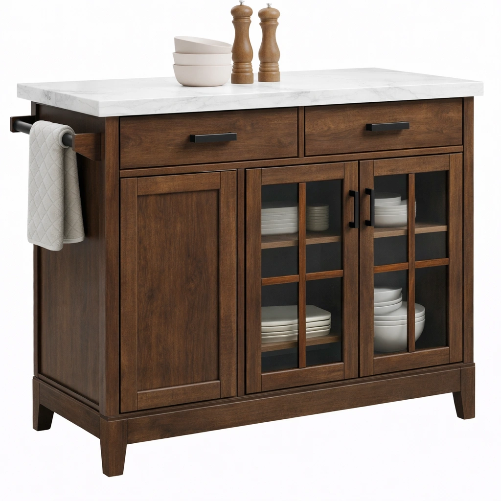 Buffet cuisine bois plateau marbre tiroirs portes-Norvoro