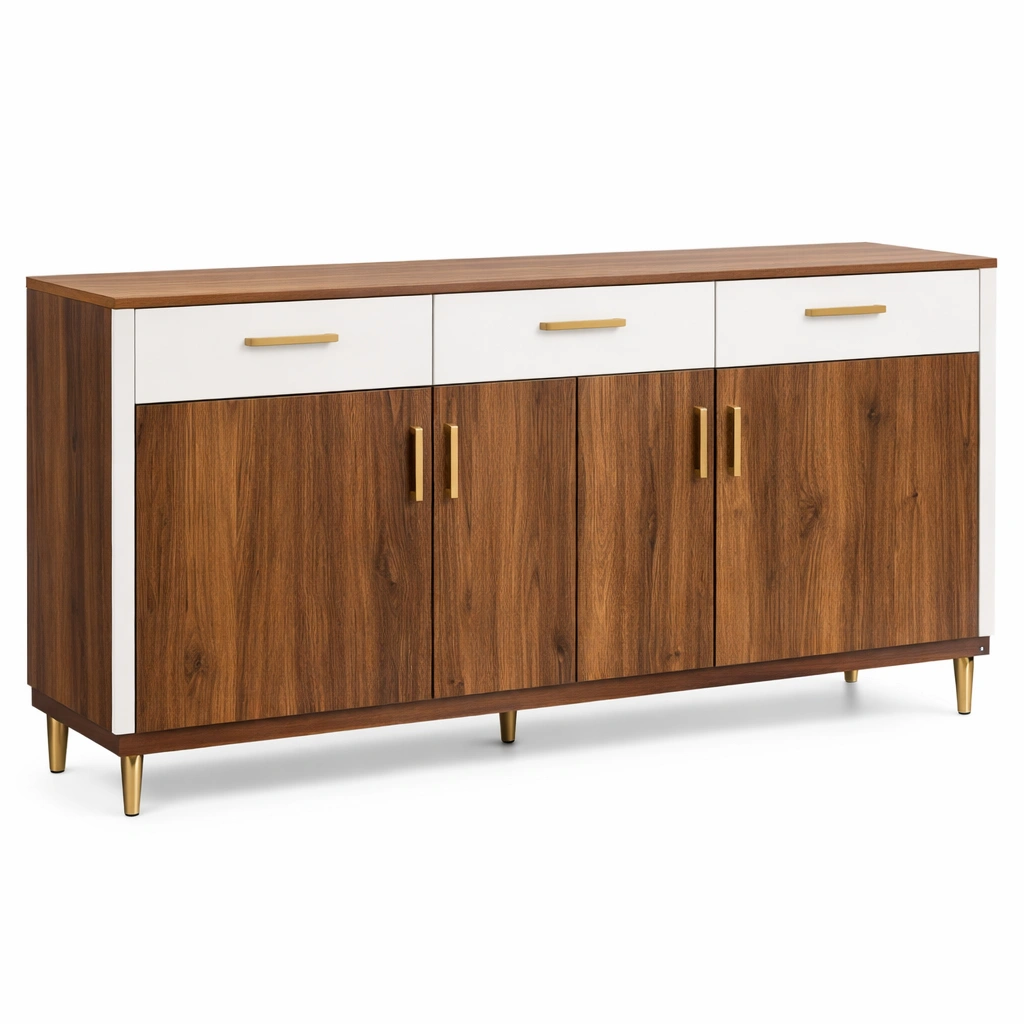 Buffet salon bois blanc portes tiroirs rangement-Norvoro