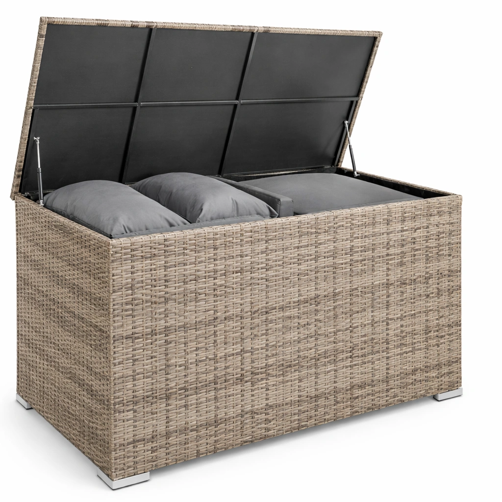 Coffre rangement exterieur resine tresse coussins-Norvoro